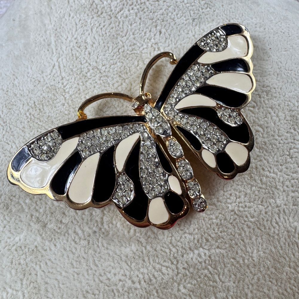 Kenneth Jay Lane Black and Cream Butterfly Brooch